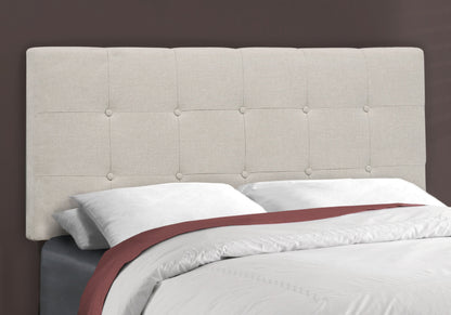 Full Size Beige Upholstered Bed Frame with Linen Look Fabric