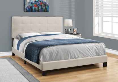 Queen Upholstered Bed Frame Beige Linen Look for Bedroom