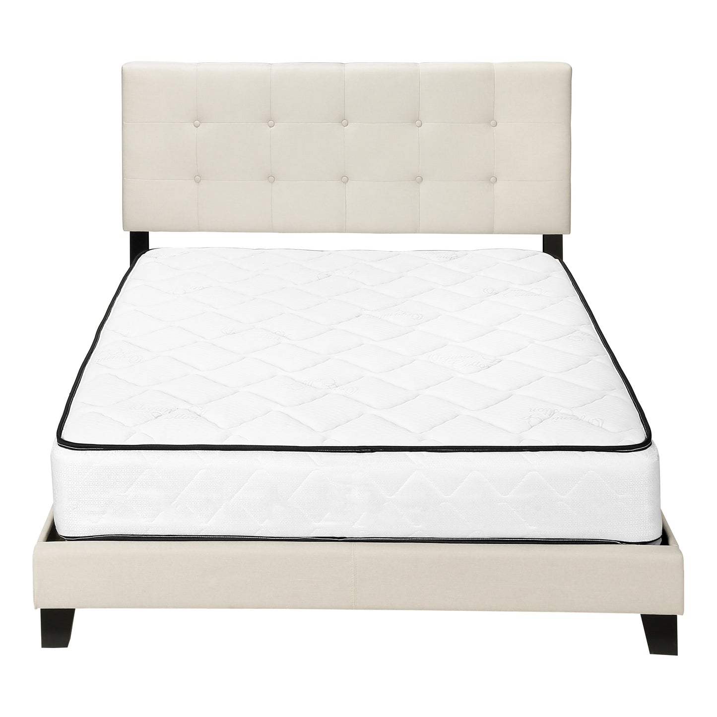 Queen Upholstered Bed Frame Beige Linen Look for Bedroom