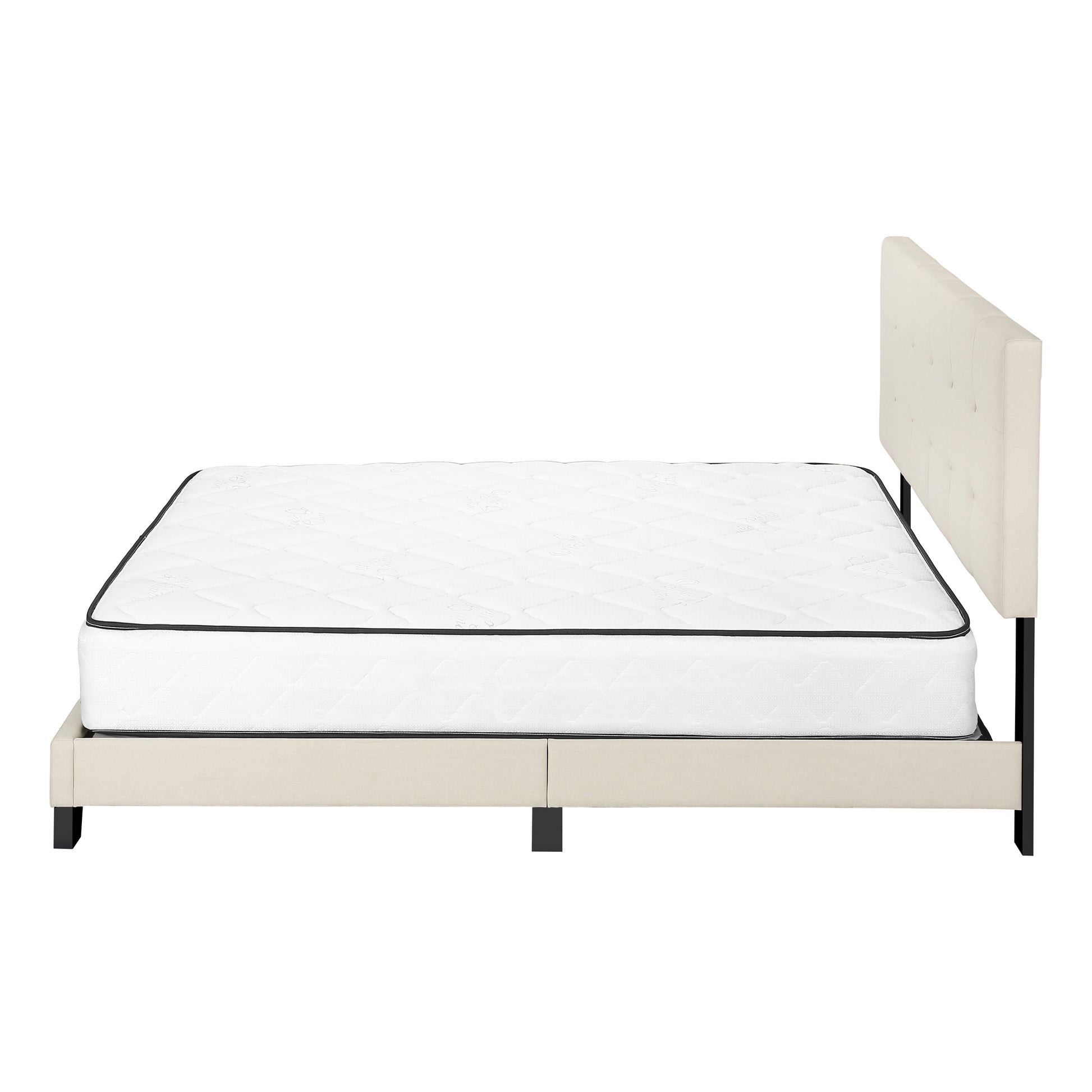Queen Upholstered Bed Frame Beige Linen Look for Bedroom