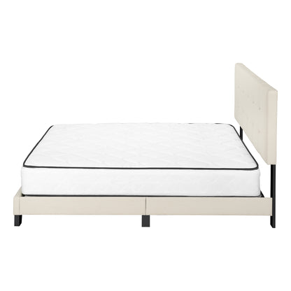 Queen Upholstered Bed Frame Beige Linen Look for Bedroom