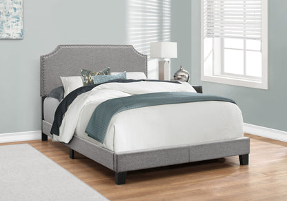 Grey Linen Upholstered Full Size Bed Frame
