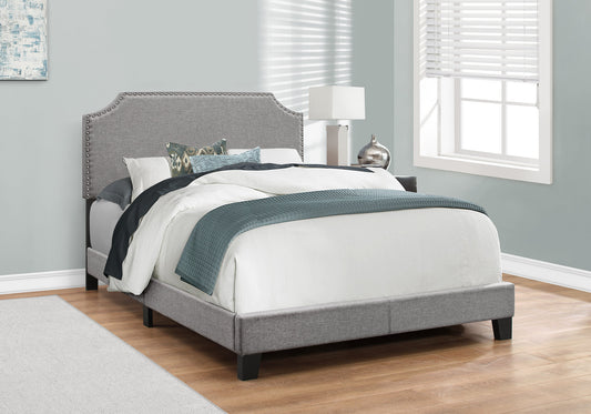 Grey Linen Upholstered Full Size Bed Frame