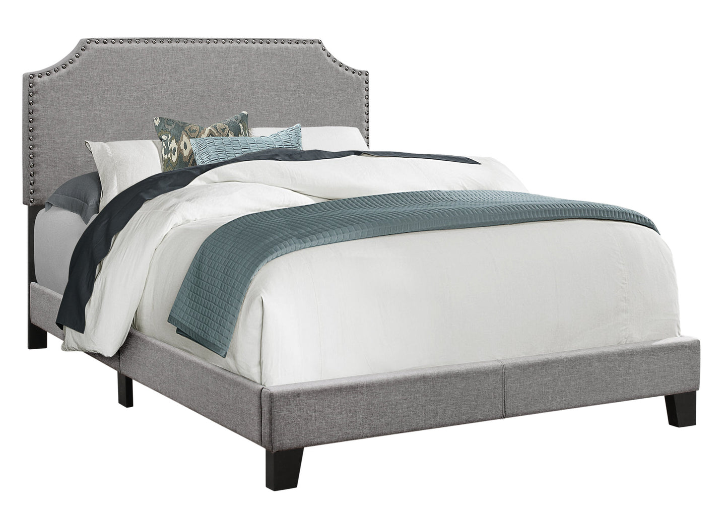 Grey Linen Upholstered Full Size Bed Frame