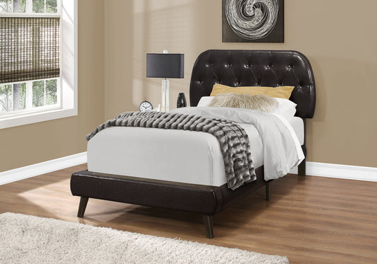 Twin Size Upholstered Bed Frame Brown Faux Leather for Bedroom
