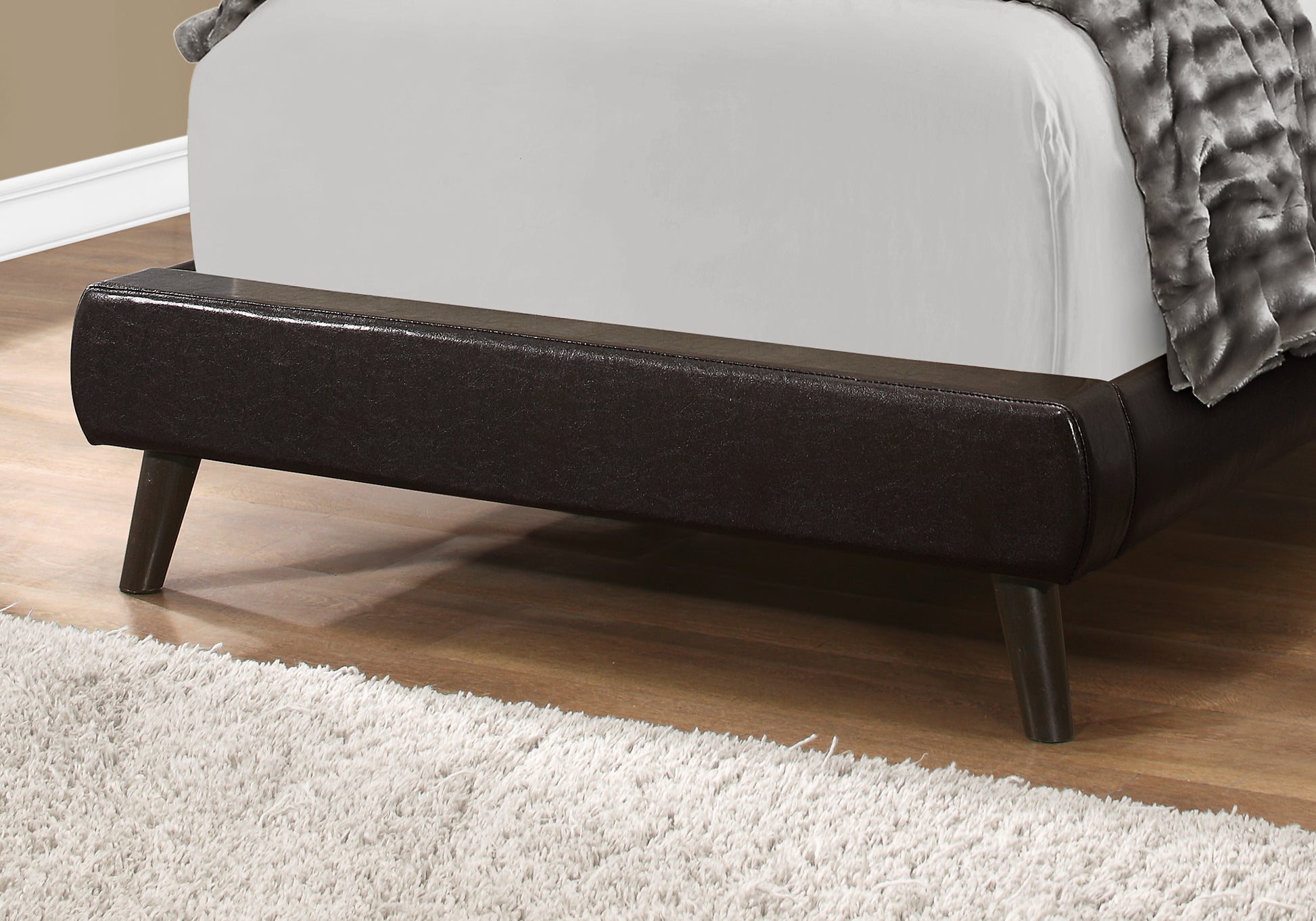 Twin Size Upholstered Bed Frame Brown Faux Leather for Bedroom