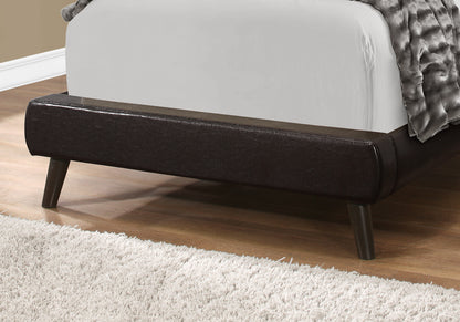 Twin Size Upholstered Bed Frame Brown Faux Leather for Bedroom