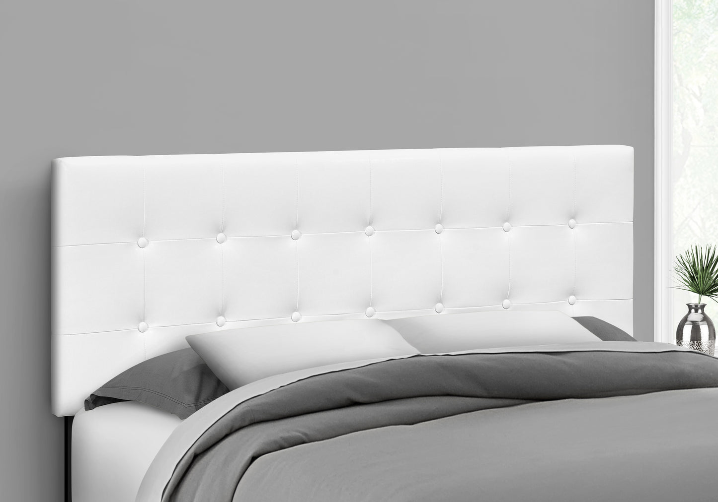 Bed, Headboard Only, Queen Size, Bedroom, Upholstered, White Leather Look, Transitional