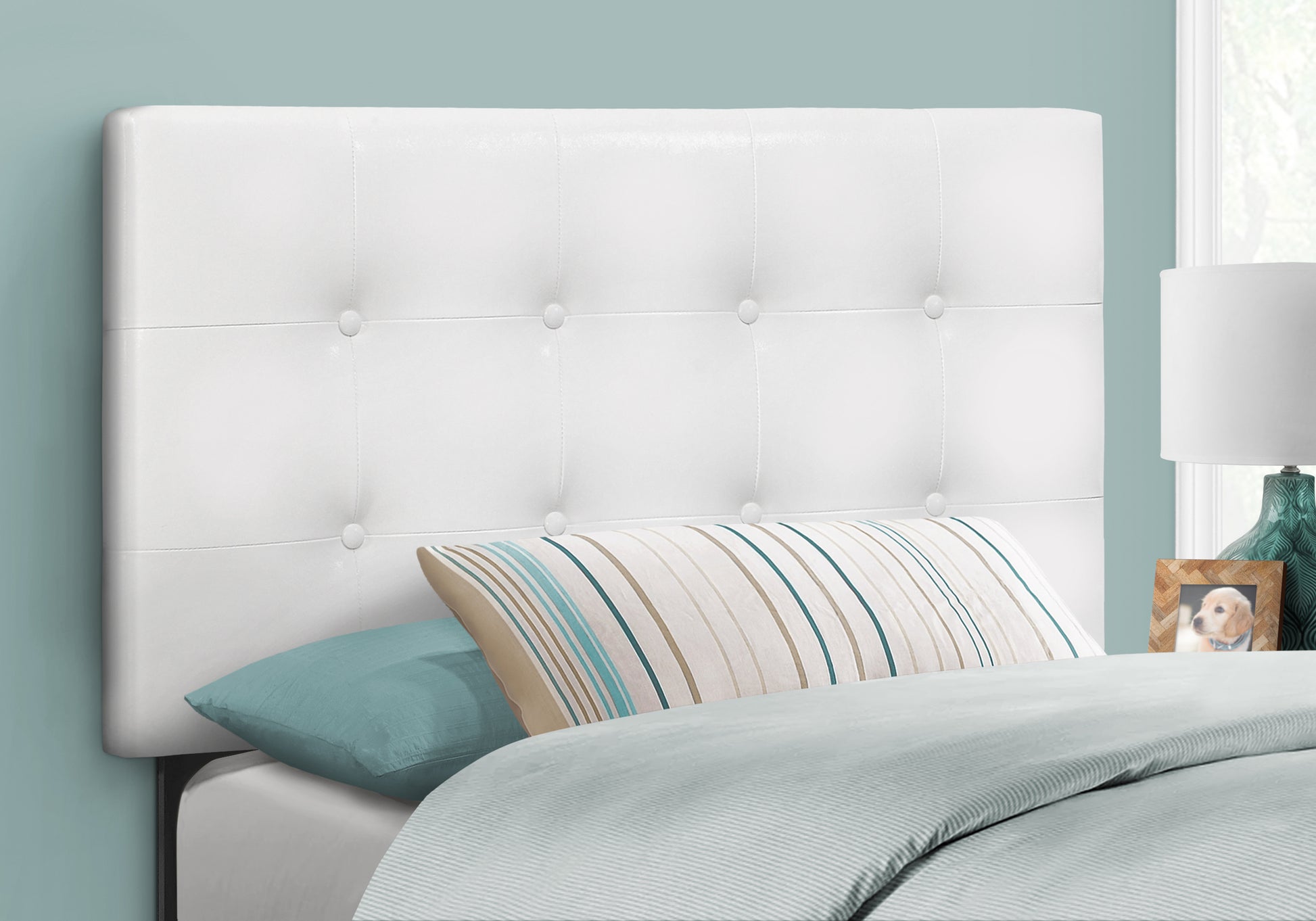Bed, Headboard Only, Twin Size, Bedroom, Upholstered, White Leather Look, Transitional