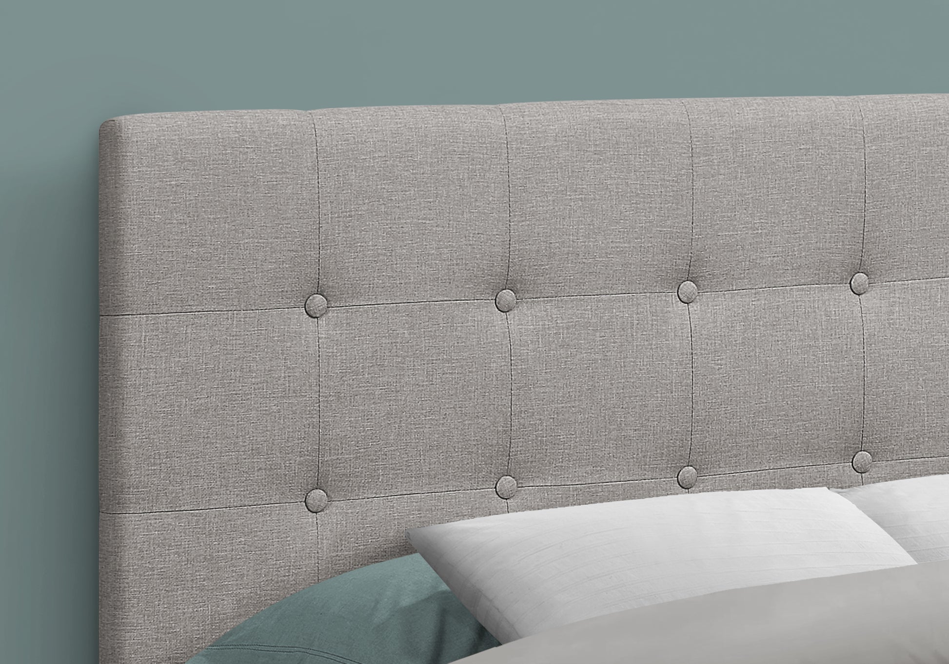 Full Size Grey Upholstered Bed Headboard - Linen Look for Bedroom