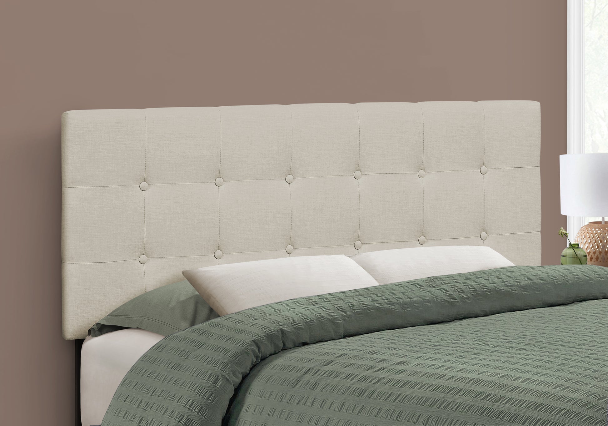 Full Size Beige Upholstered Headboard - Linen Look for Bedroom