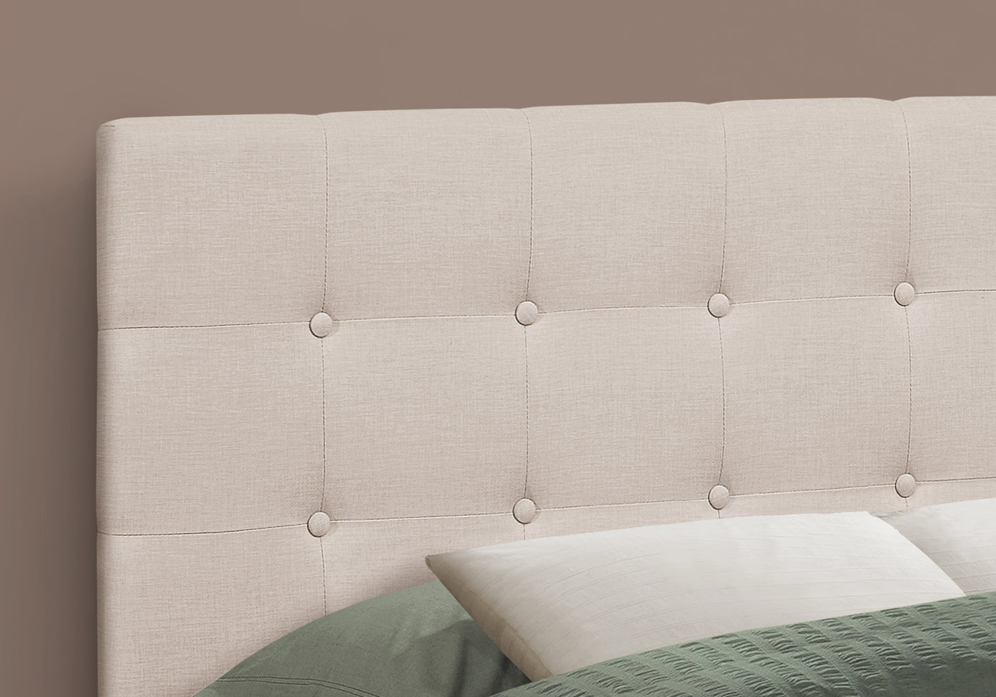 Full Size Beige Upholstered Headboard - Linen Look for Bedroom