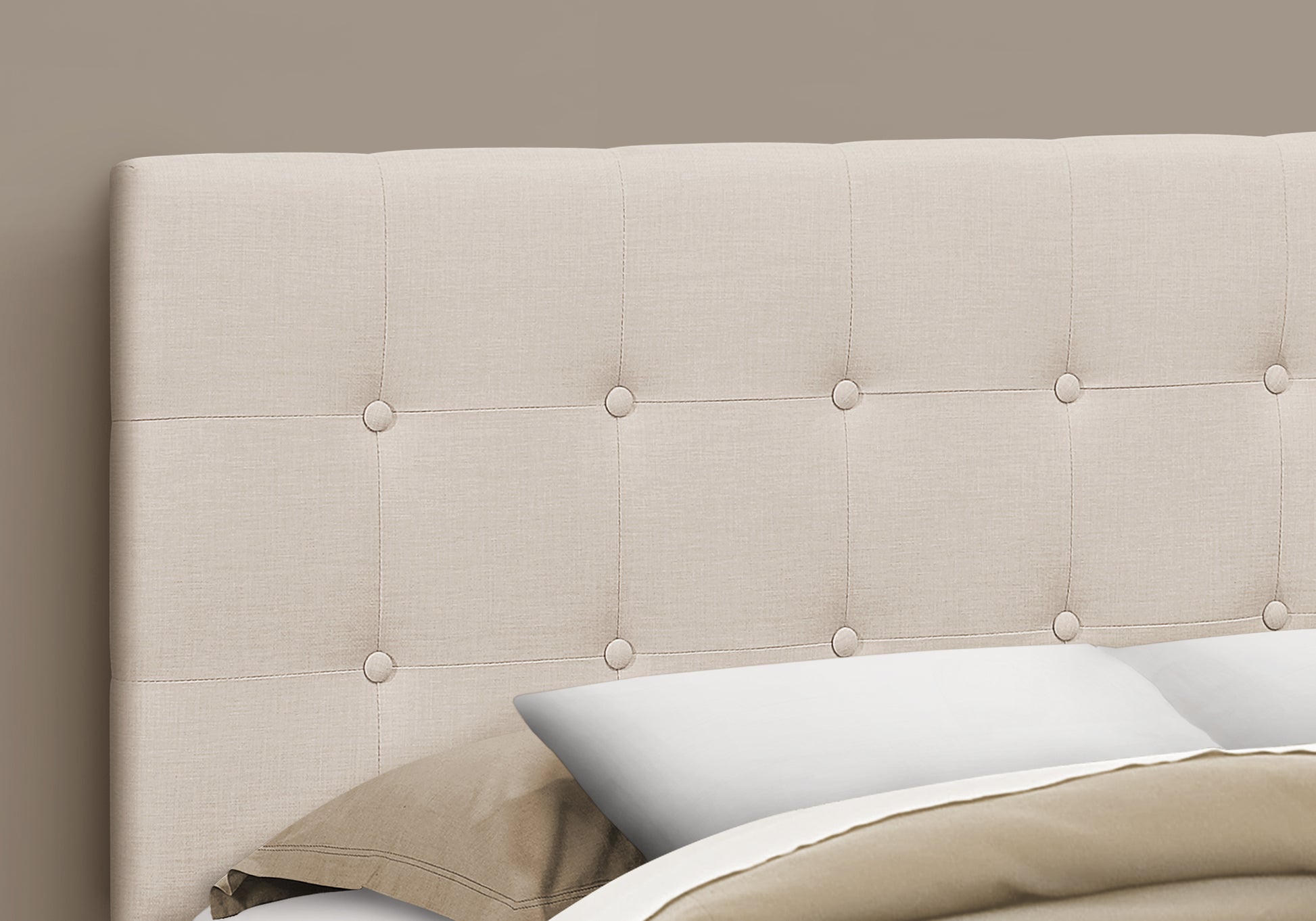 Queen Size Beige Upholstered Button Headboard for Bedroom