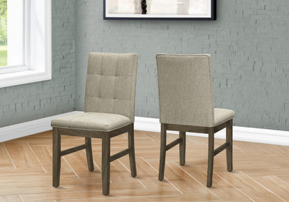 Dining Chair, 37" Height, Set Of 2, Upholstered, Dining Room, Kitchen, Brown Fabric, Grey Solid Wood, Transitional