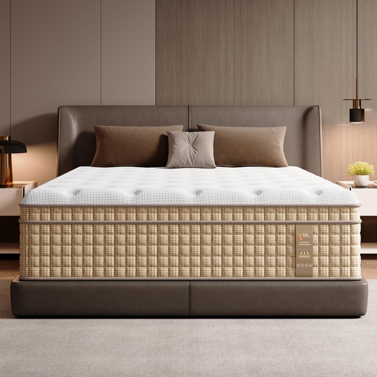 King Hybrid Mattress - Beige+White, 14 Inch Medium-Firm for Bedroom