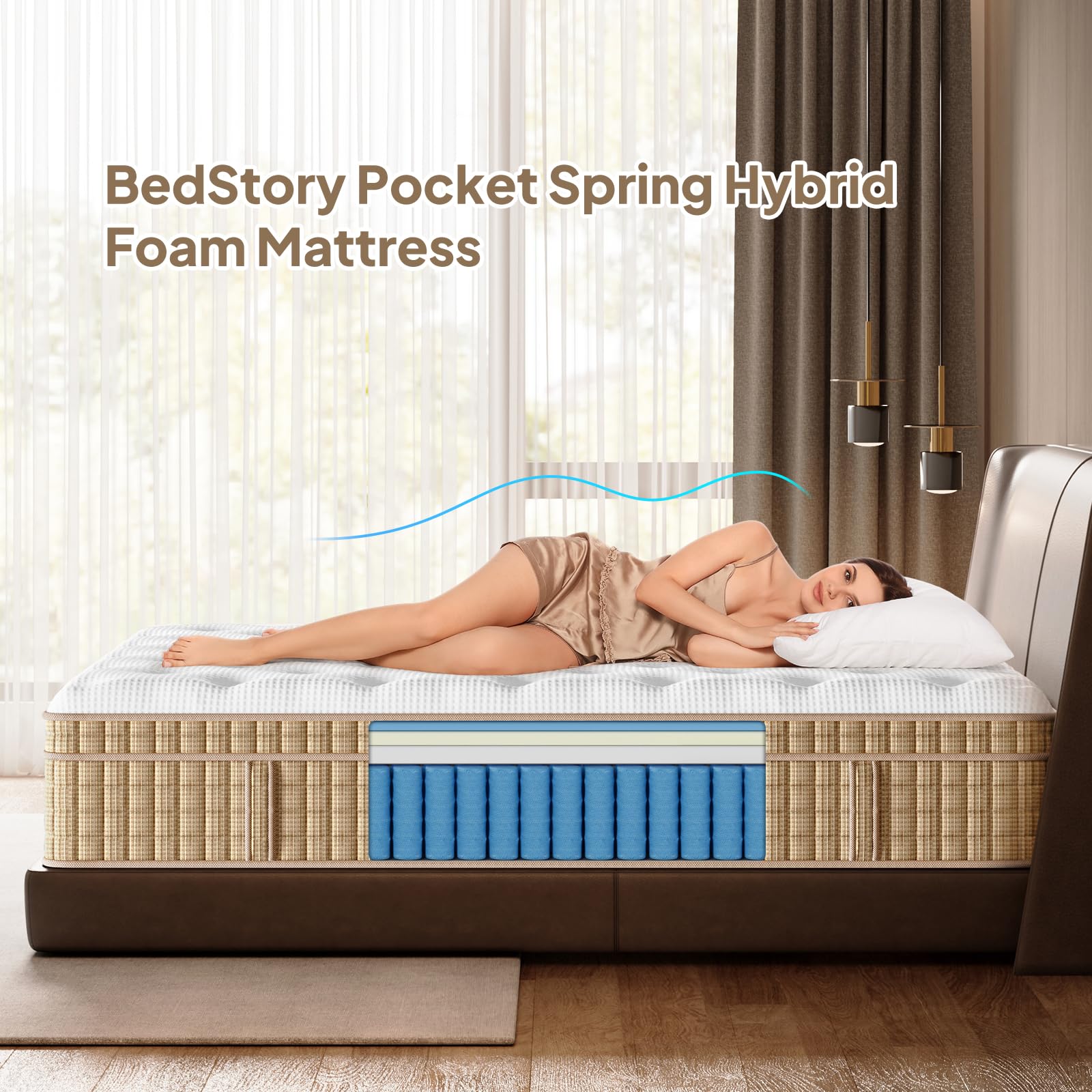 King Hybrid Mattress - Beige+White, 14 Inch Medium-Firm for Bedroom