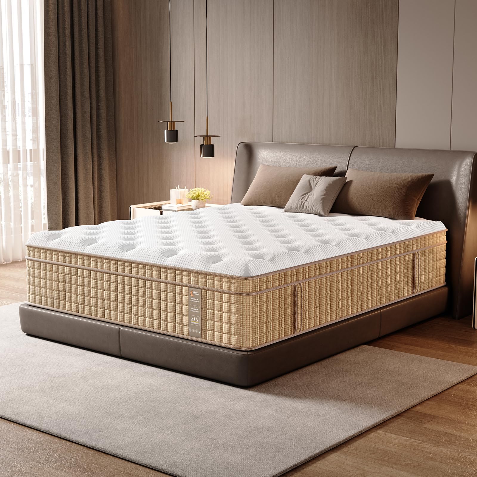 King Hybrid Mattress - Beige+White, 14 Inch Medium-Firm for Bedroom