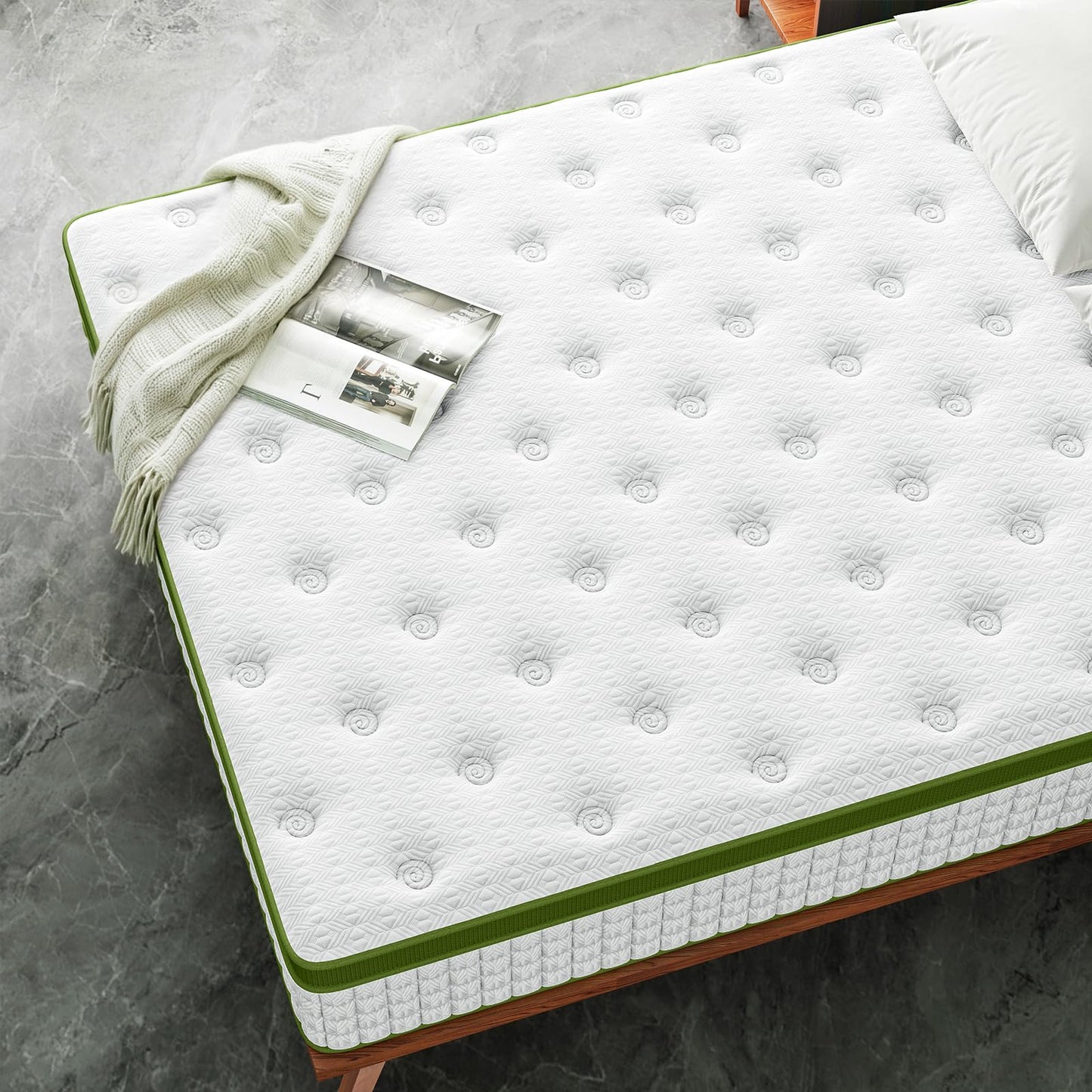 12 Inch Full Size Hybrid Mattress - Green, Gel Memory Foam & Pocket Springs