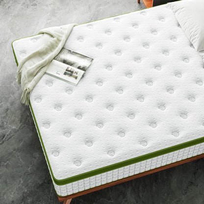 12 Inch Full Size Hybrid Mattress - Green, Gel Memory Foam & Pocket Springs