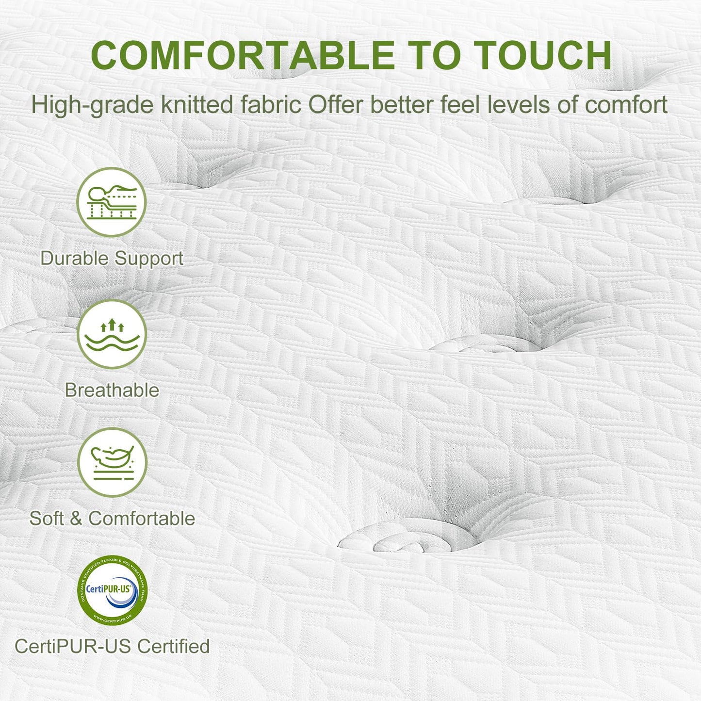 12 Inch Full Size Hybrid Mattress - Green, Gel Memory Foam & Pocket Springs