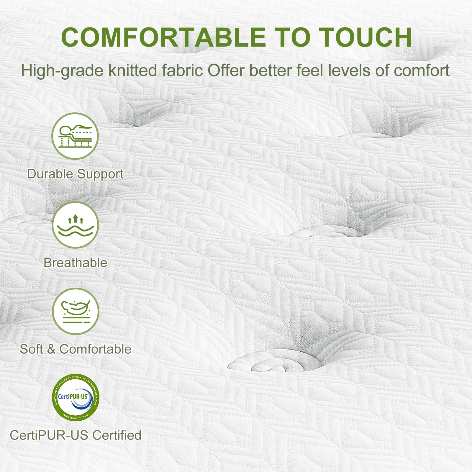 12 Inch Full Size Hybrid Mattress - Green, Gel Memory Foam & Pocket Springs