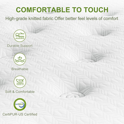 12 Inch Full Size Hybrid Mattress - Green, Gel Memory Foam & Pocket Springs