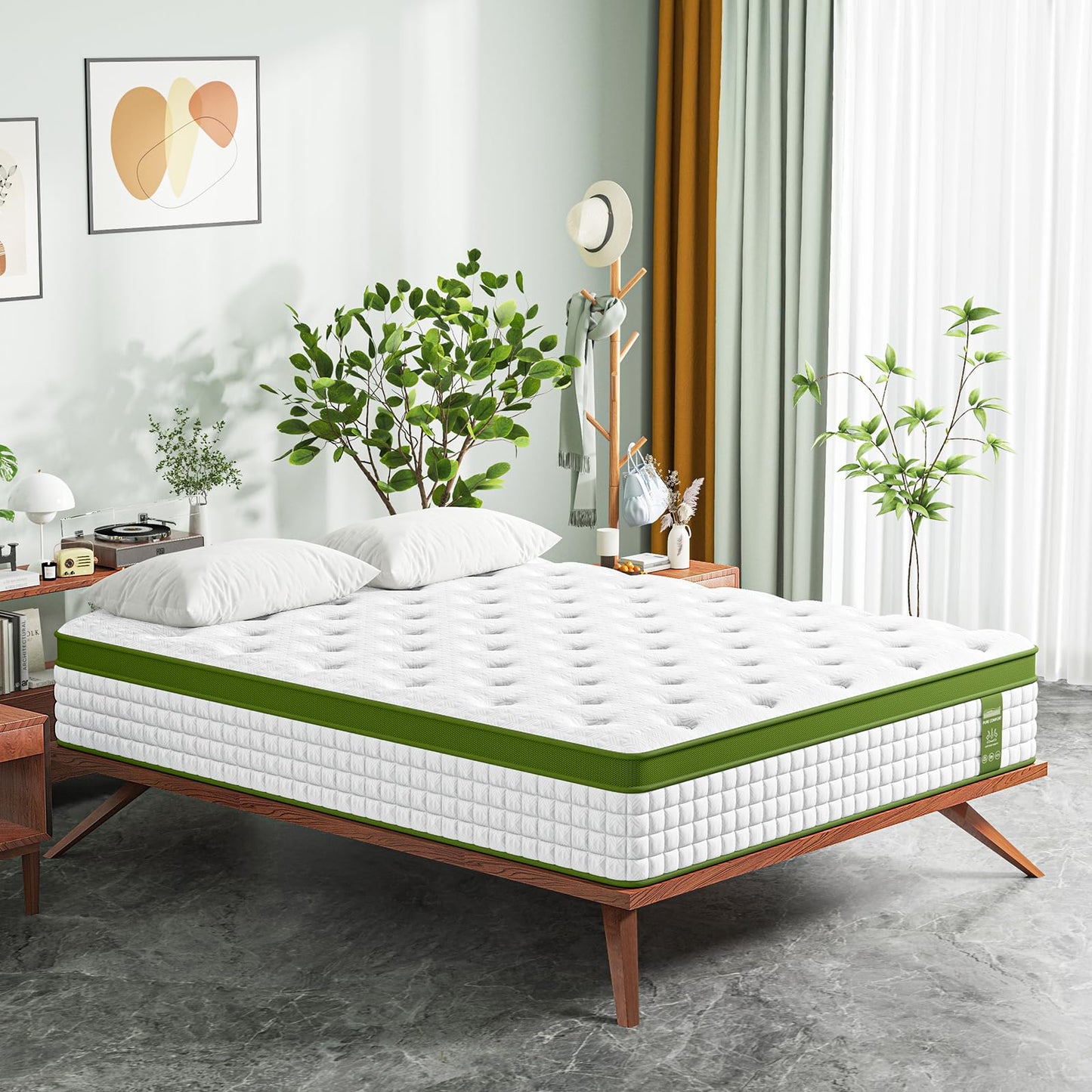 12 Inch Full Size Hybrid Mattress - Green, Gel Memory Foam & Pocket Springs