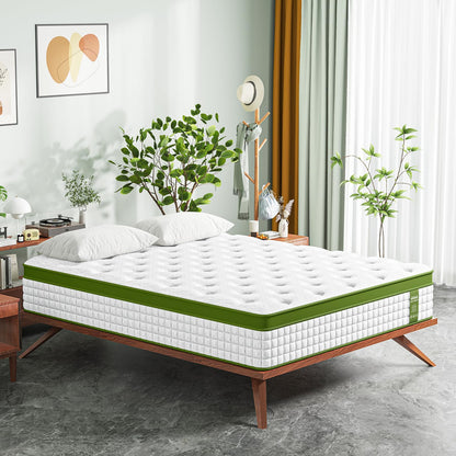 12 Inch Full Size Hybrid Mattress - Green, Gel Memory Foam & Pocket Springs