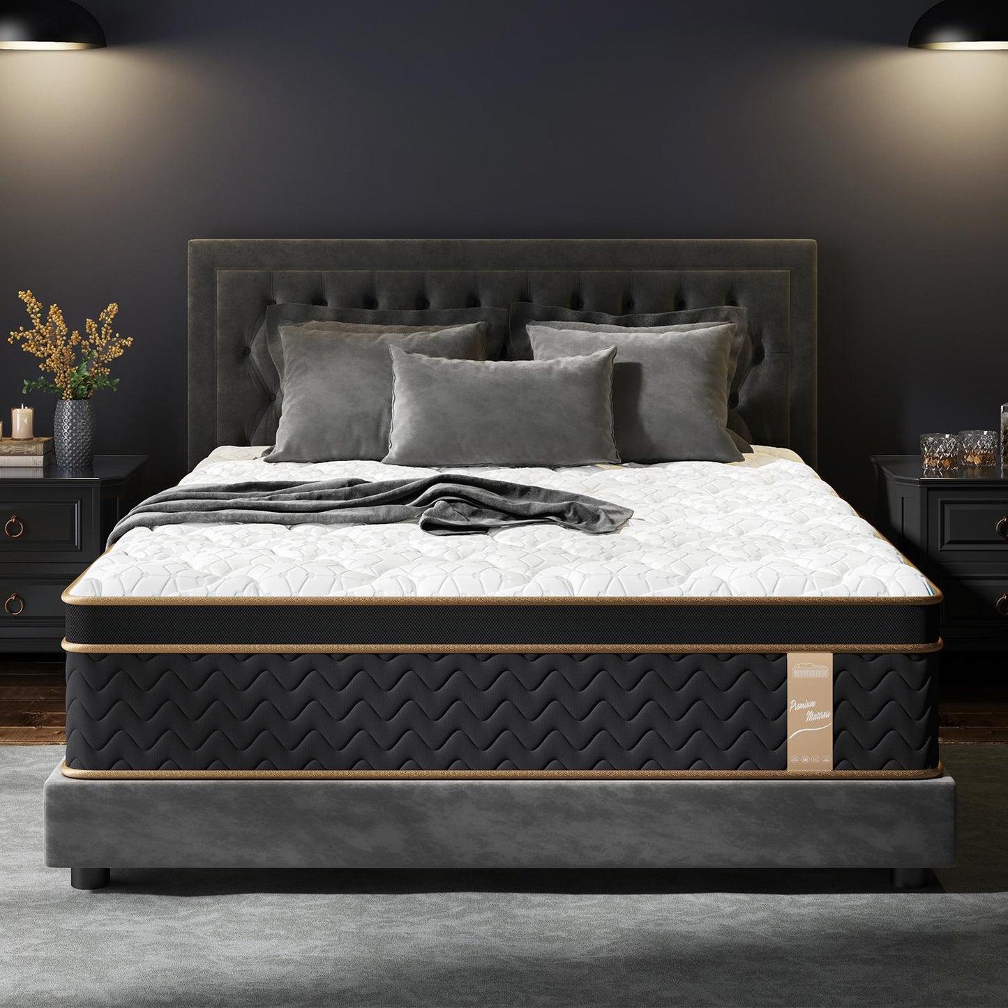 Queen Size White Black Memory Foam Mattress - Modern Bedroom