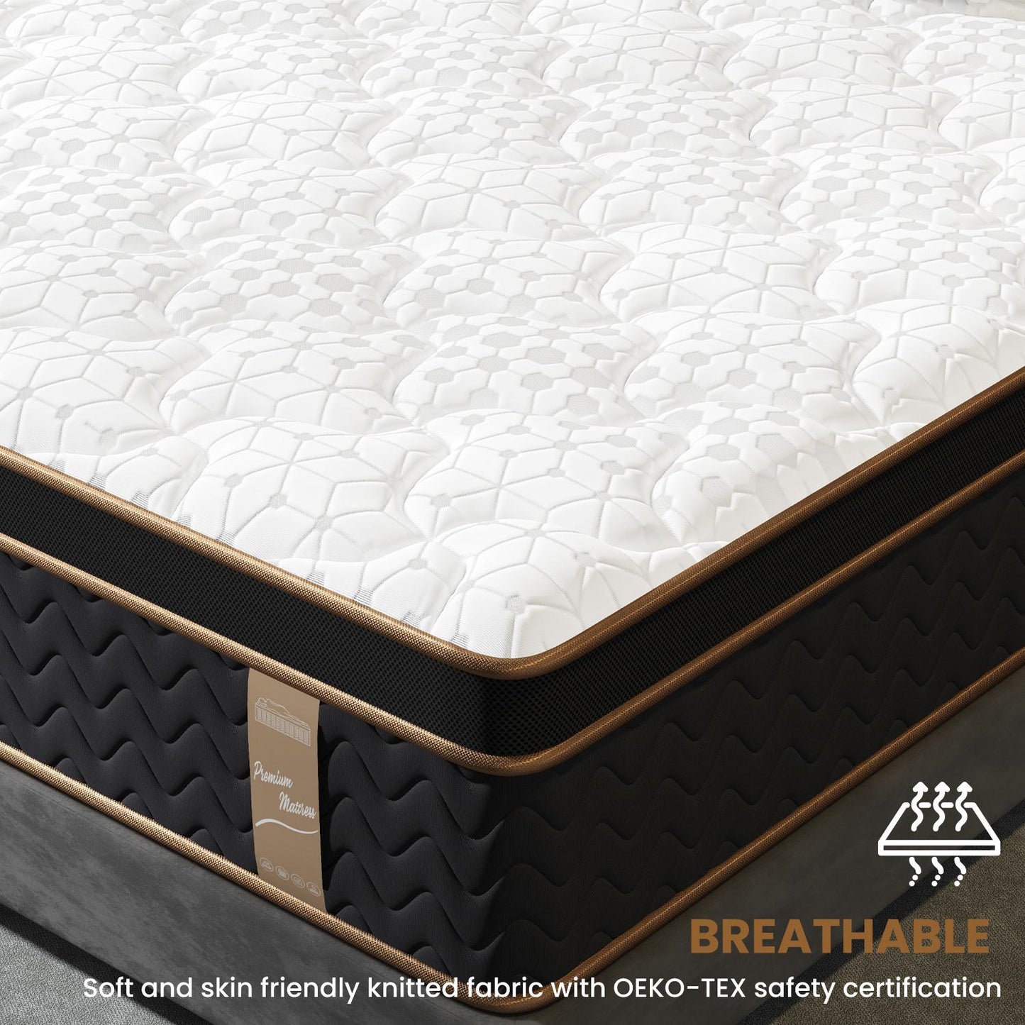 Queen Size White Black Memory Foam Mattress - Modern Bedroom