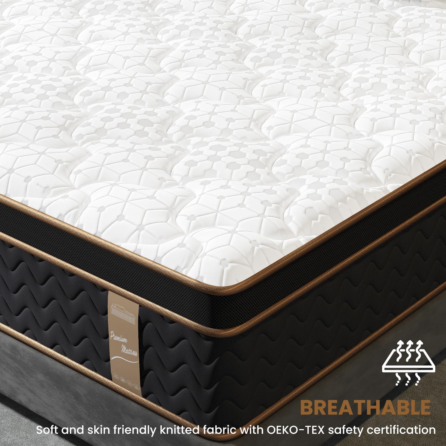 Queen Size White Black Memory Foam Mattress - Modern Bedroom
