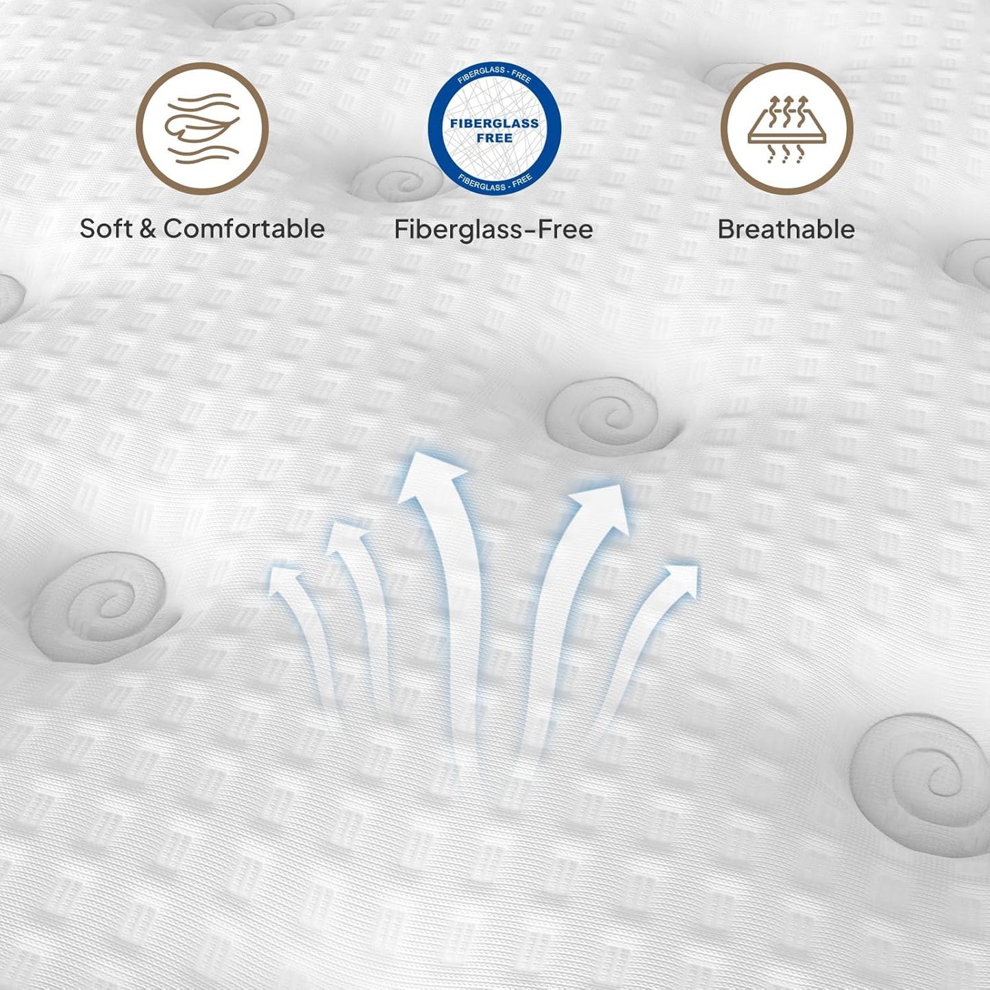Full Memory Foam Mattress - 12 Inch, Beige+White for Bedroom