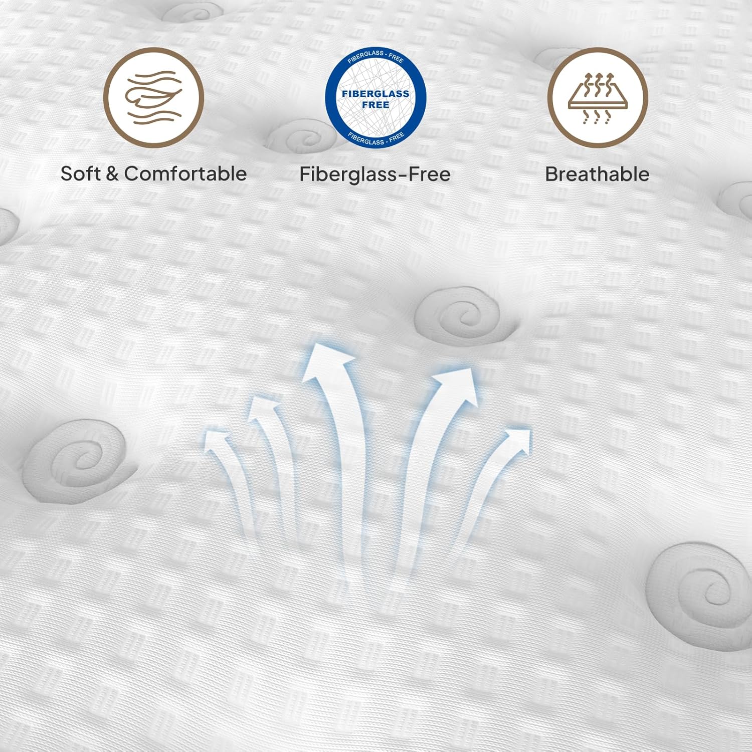 Full Memory Foam Mattress - 12 Inch, Beige+White for Bedroom