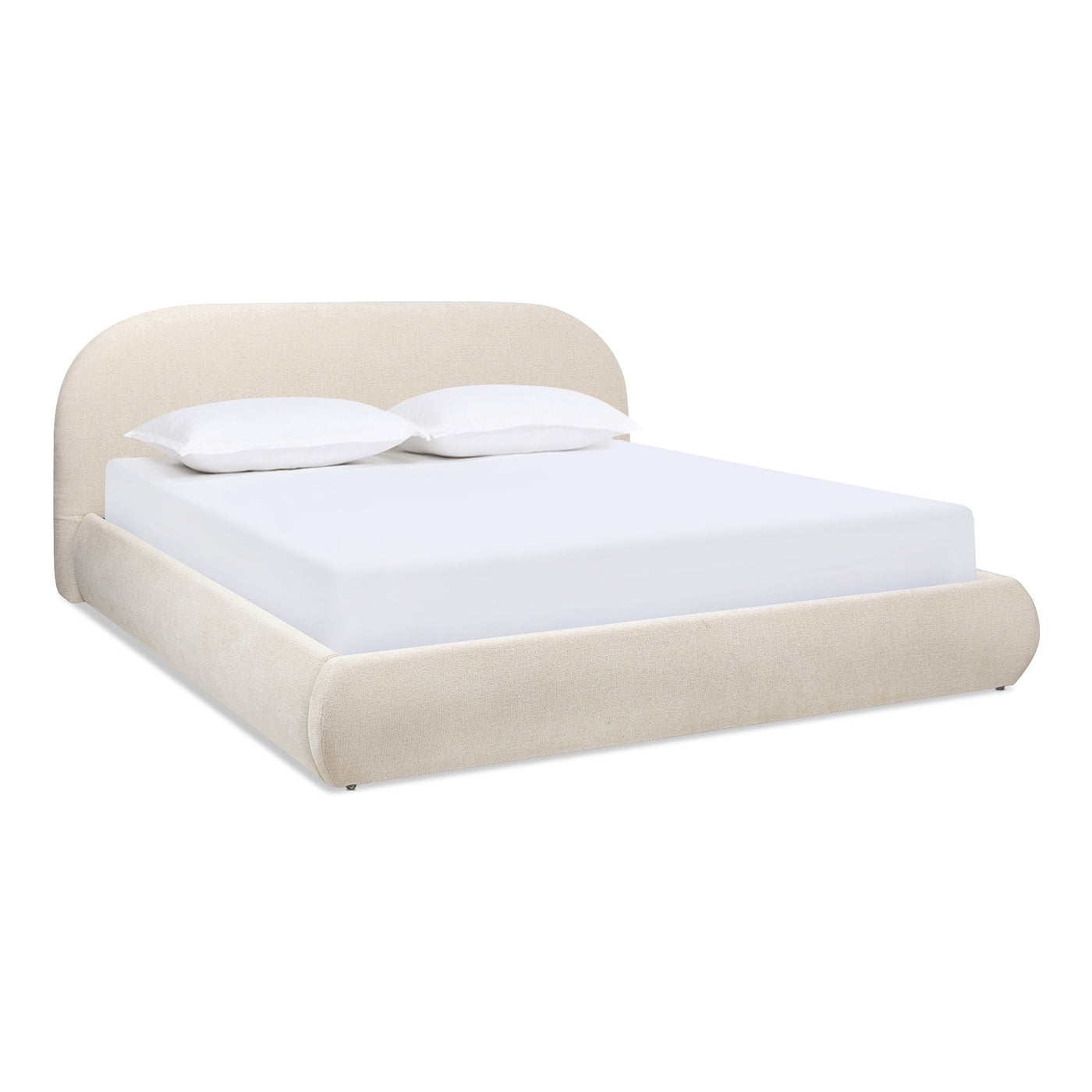 Light Beige Chenille Puffy Platform Bed - 89.5" Queen