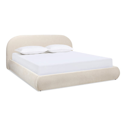 Light Beige Chenille Puffy Platform Bed - 89.5" Queen