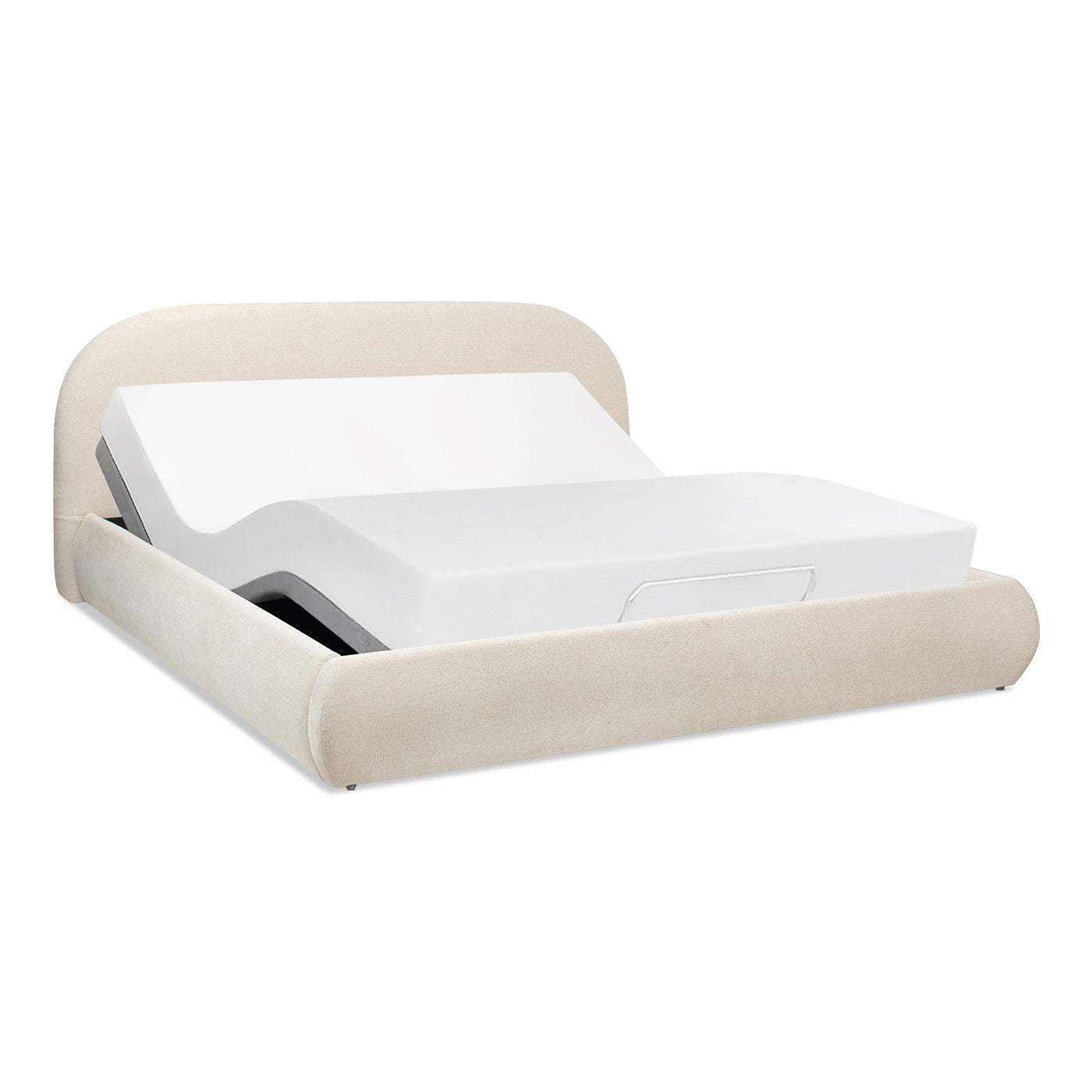 Light Beige Chenille Puffy Platform Bed - 89.5" Queen