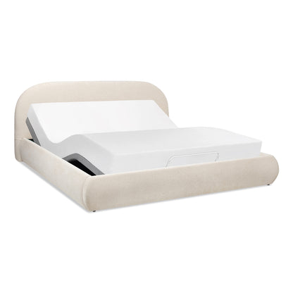 Light Beige Chenille Puffy Platform Bed - 89.5" Queen