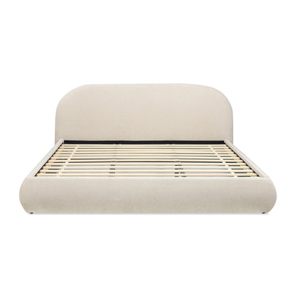 Light Beige Chenille Puffy Platform Bed - 89.5" Queen