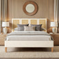 Toscana Queen Upholstered Cane Back Platform Bed, Antique White Polyester