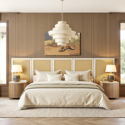 Capri Extended Headboard Cane Platform Bed, Antique White Polyester
