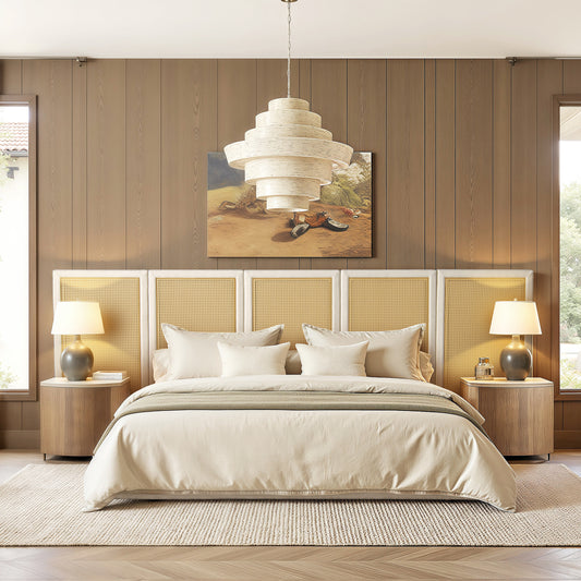 Capri Extended Headboard Cane Platform Bed, Antique White Polyester