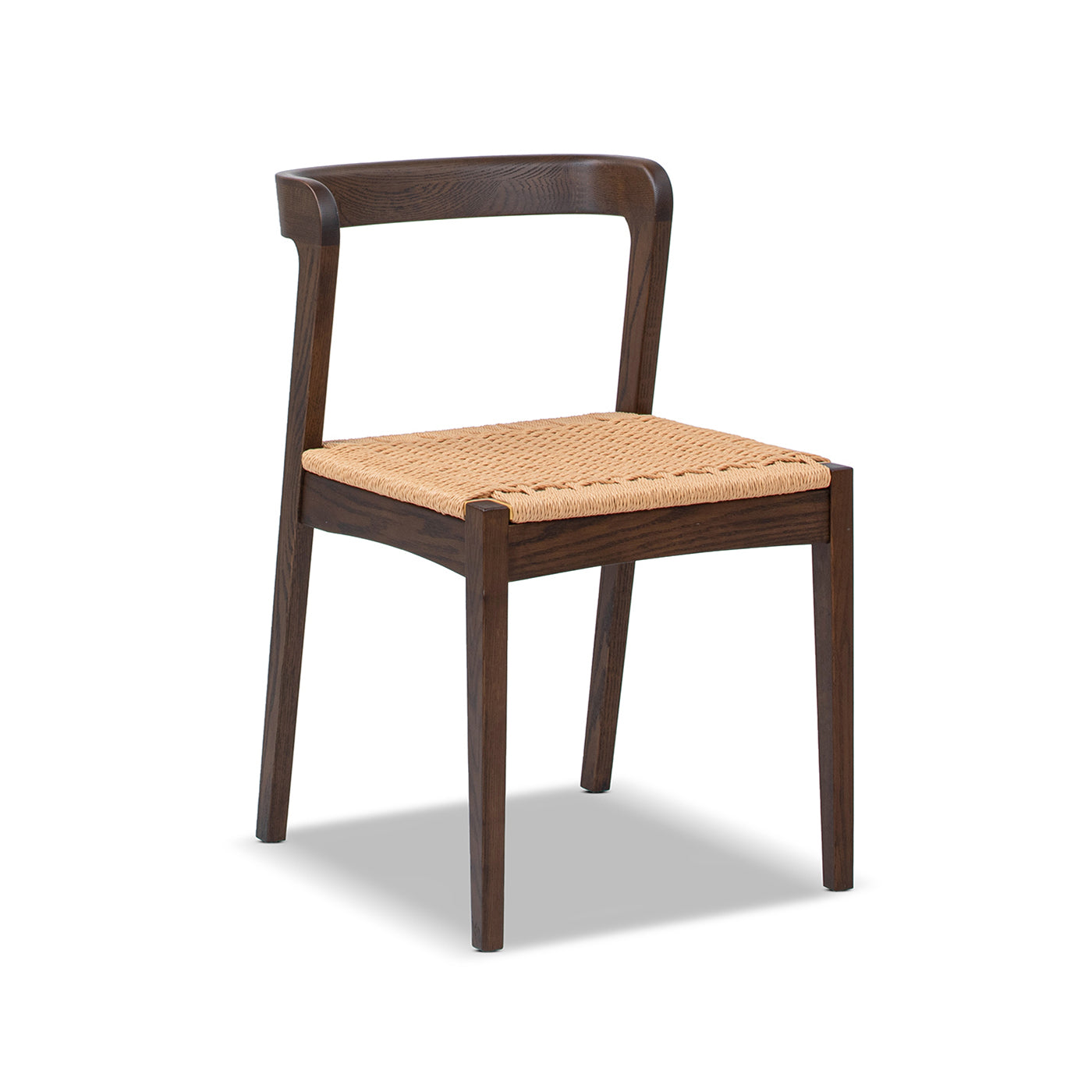 Dark Brown Wood Dining Chair - Woven Seat for Living Room