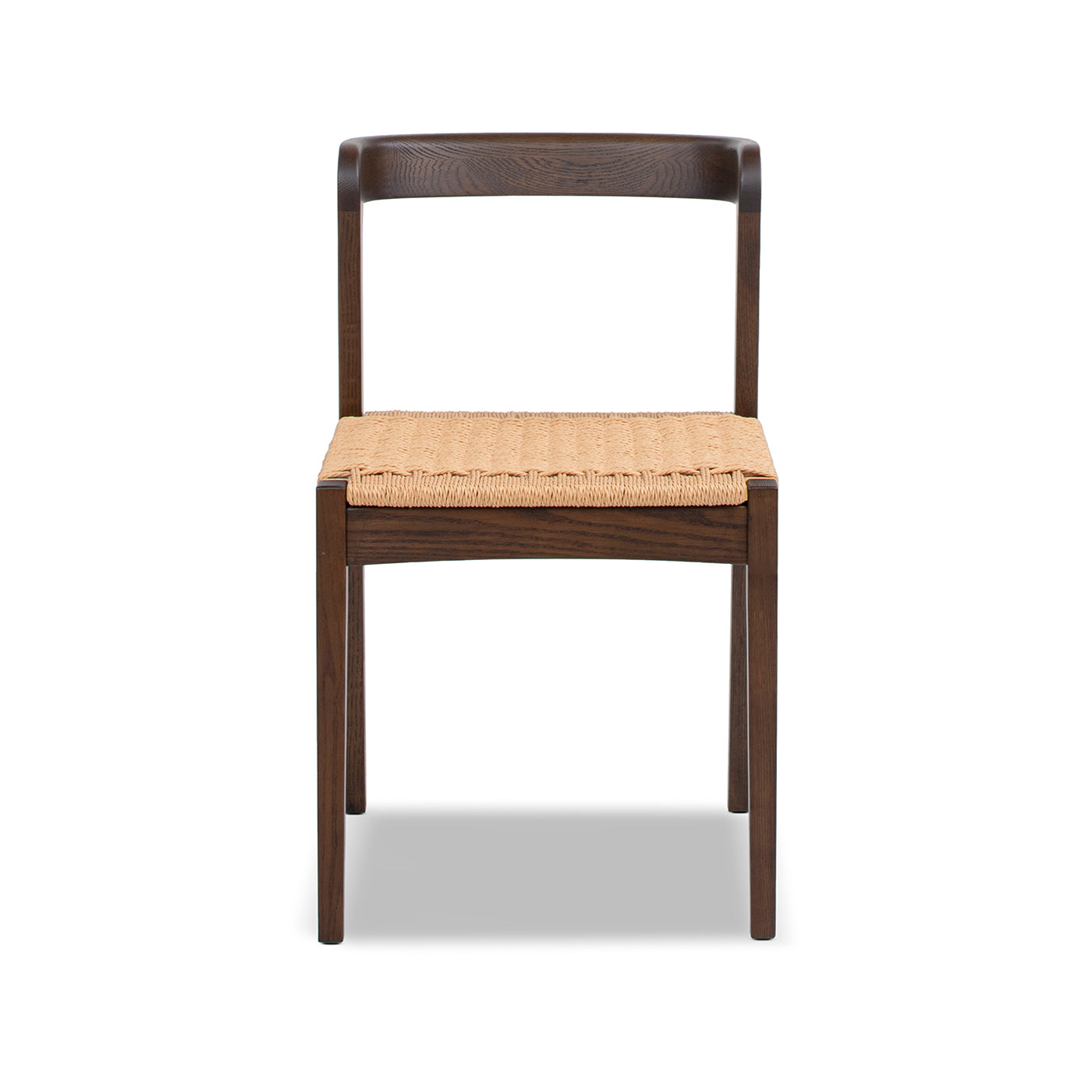 Dark Brown Wood Dining Chair - Woven Seat for Living Room