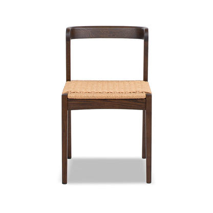 Dark Brown Wood Dining Chair - Woven Seat for Living Room
