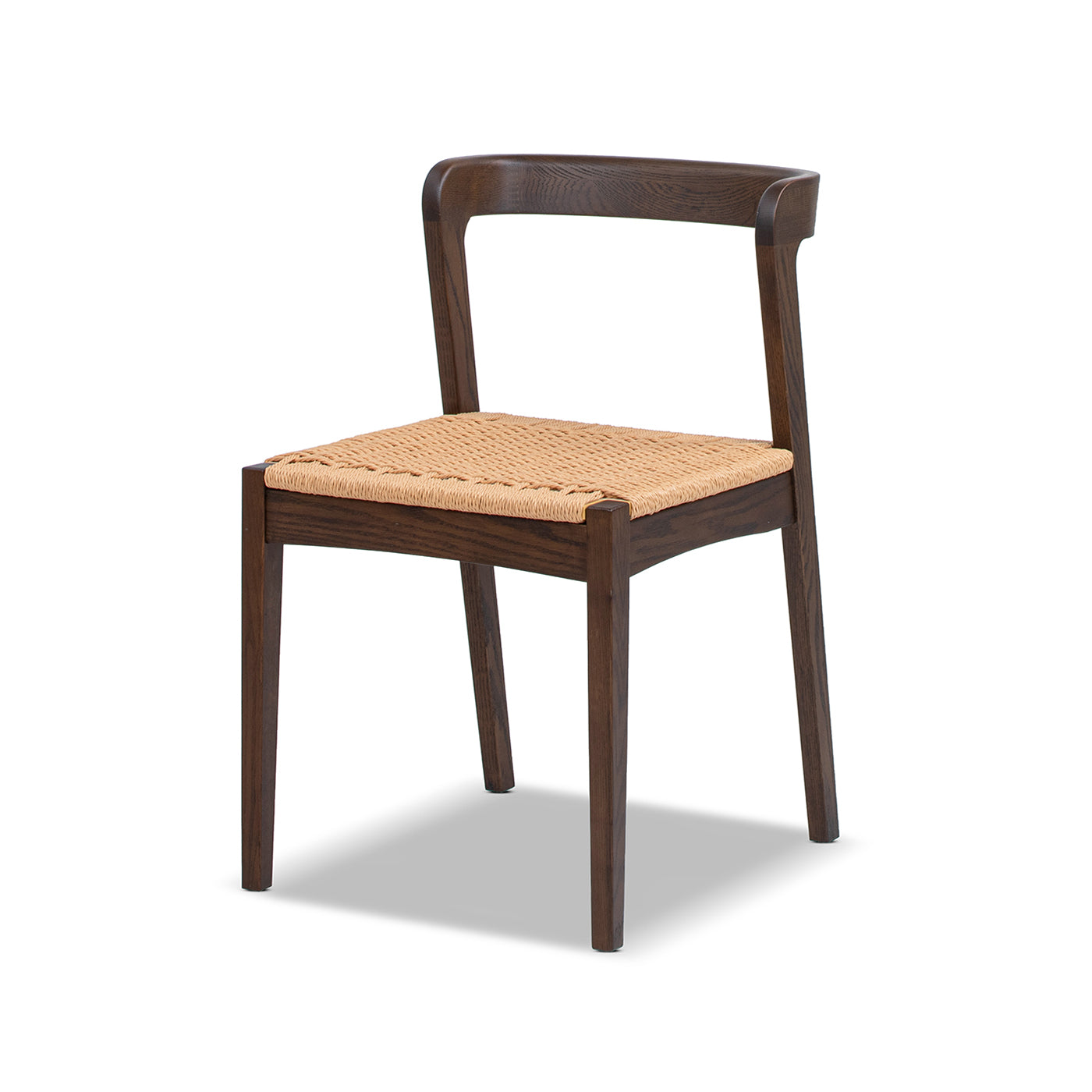 Dark Brown Wood Dining Chair - Woven Seat for Living Room