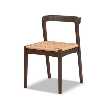 Dark Brown Wood Dining Chair - Woven Seat for Living Room