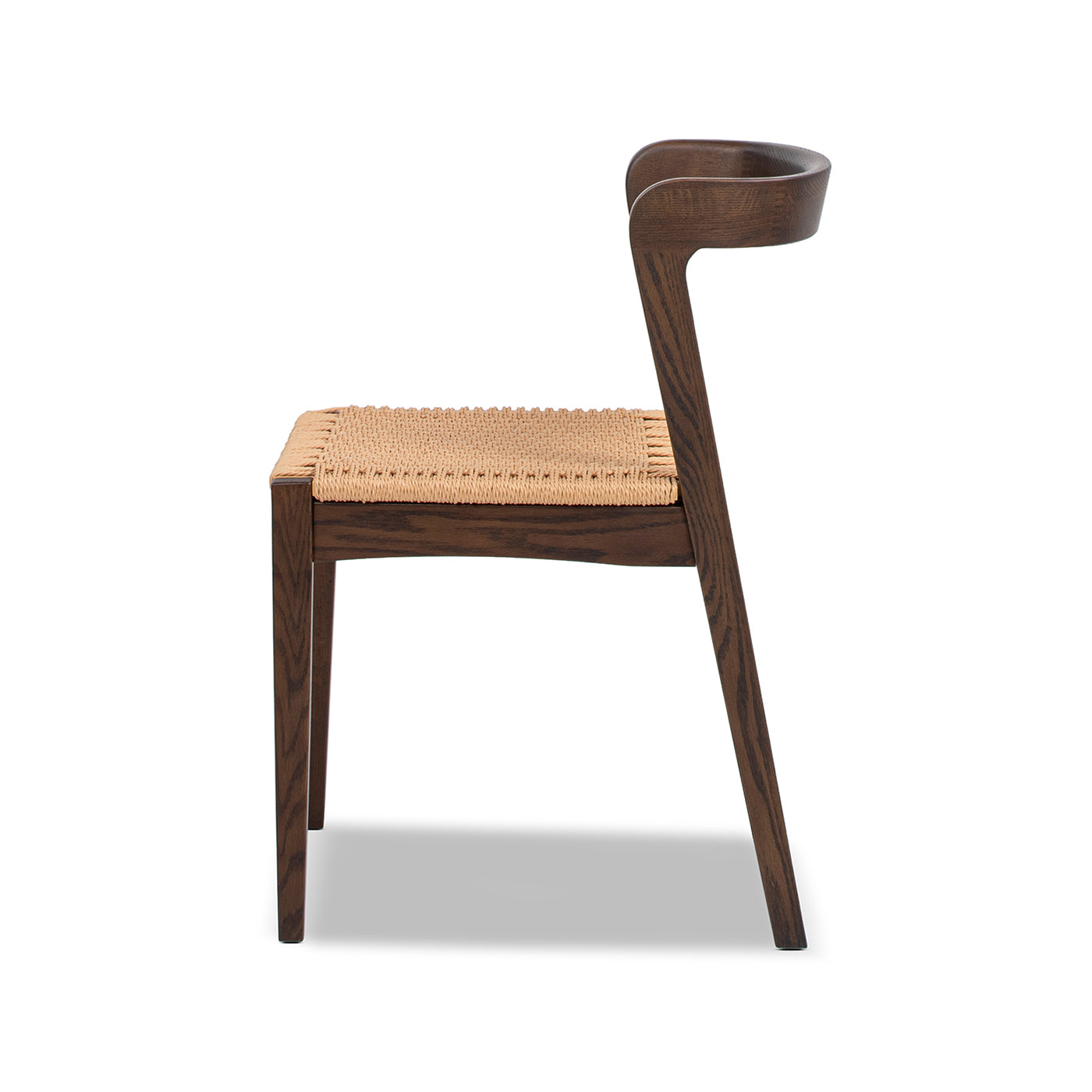 Dark Brown Wood Dining Chair - Woven Seat for Living Room