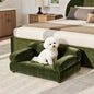 Marcel Upholstered Modern Small to Medium Pet Bed For Dogs and Cats Olive Green Velvet