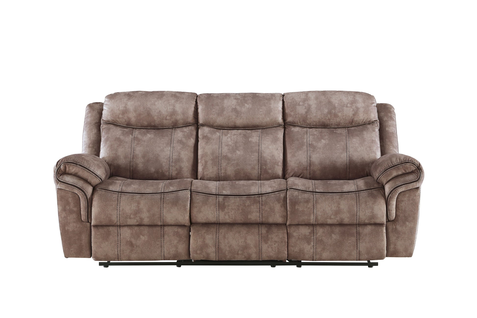 Zubaida Two Tone Chocolate Velvet Recliner Sofa w/USB Port & Drop Down Table