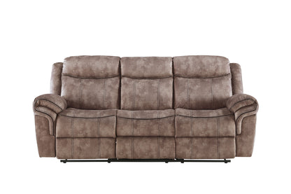 Zubaida Two Tone Chocolate Velvet Recliner Sofa w/USB Port & Drop Down Table